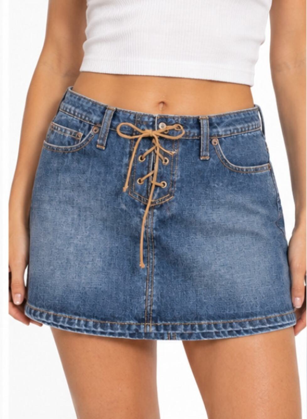 Abercrombie & Fitch Denim Mini Size 0 Lace Up Front Y2K